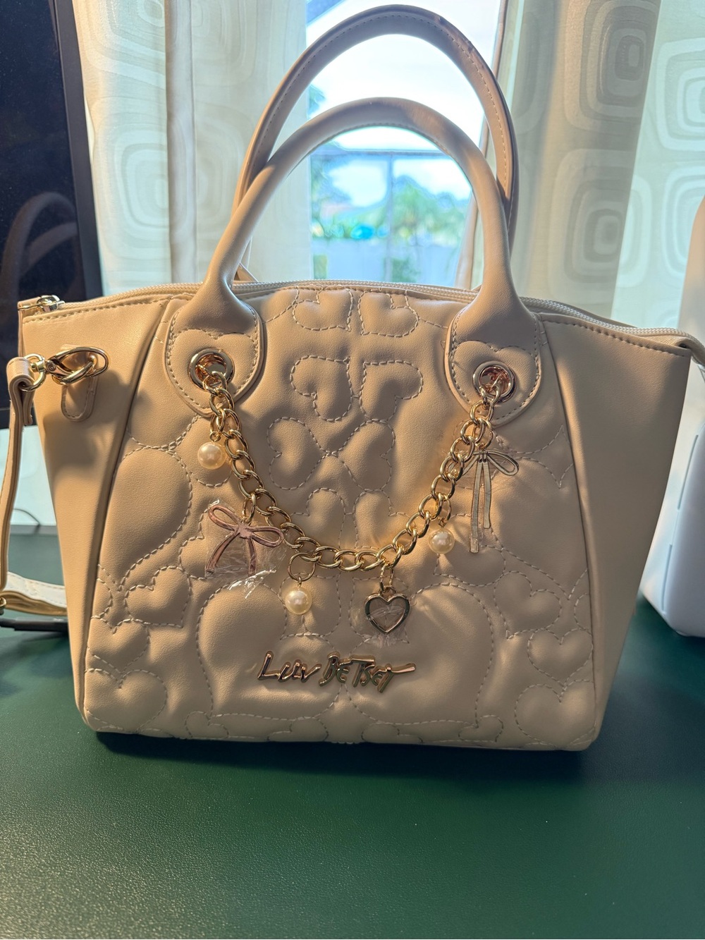 Betsey Johnson Quilted Heart Satchel - Cream